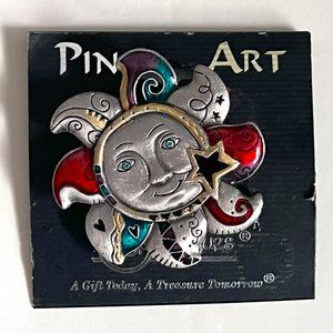 Pin Art Spoontiques Pewter Sun Face Brooch Pin